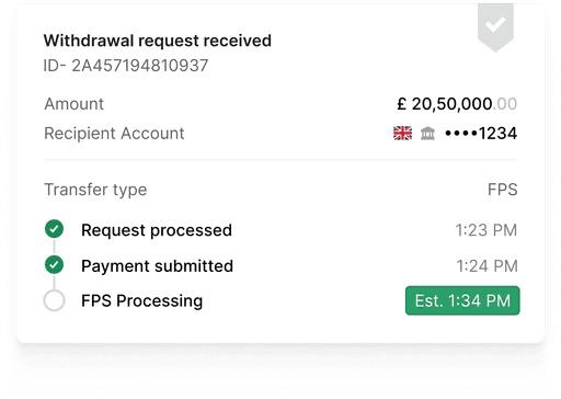 Closeup of a Withdrawal request on the OpenCurrent platform.